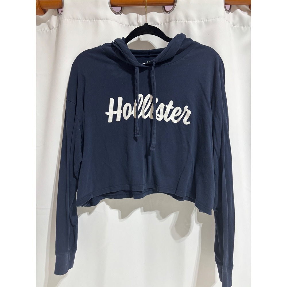 Hollister Boyfriend Tee Hoodie‎ Womens Small Navy Blue Excellent Cropped Logo